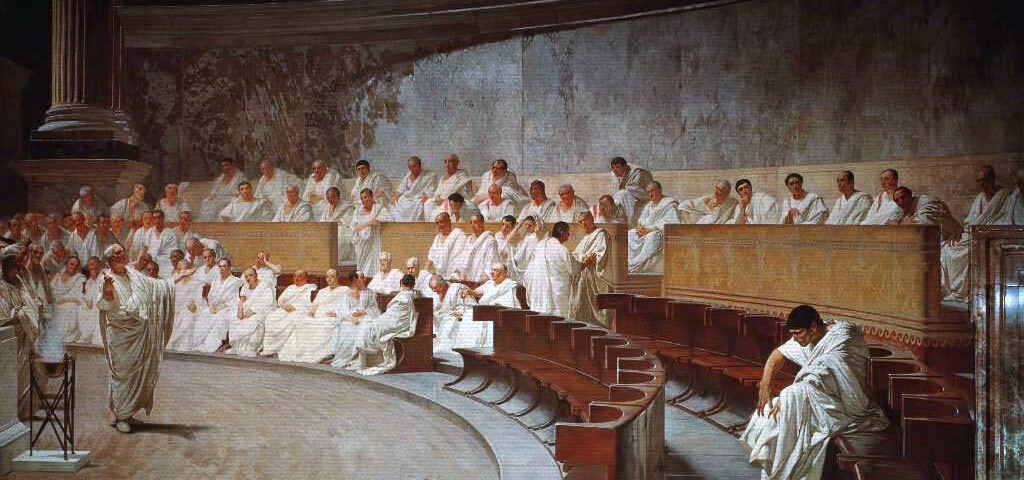 Cicero klaagt Catilina aan in de Senaat